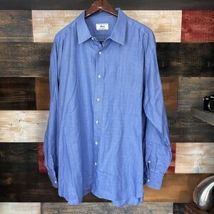 Brioni Neiman Marcus Blue Dress Shirt Mens 18 L Cotton Made In Italy